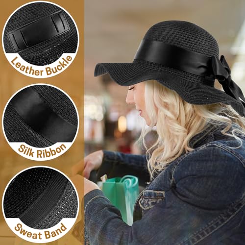 GNEGNI LIFE Women's Wide Brim Straw Sun Hat, Foldable