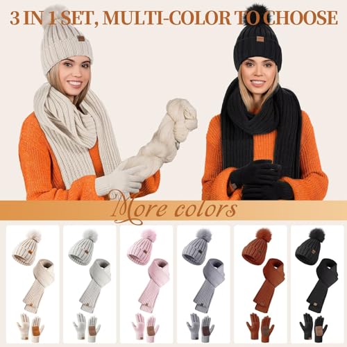 FISFET Women's Winter Hat, Scarf & Gloves Set, Fleece Lined