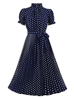 Wellwits Women's Polka Dots Pleated Midi Dress