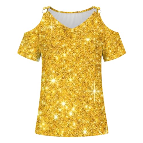 HAOLEI Cold Shoulder Floral V-Neck Short Sleeve Top