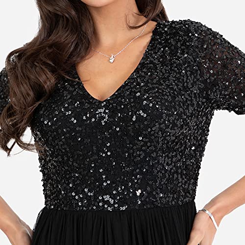 Maya Deluxe Plus Size Sequined Evening Dress, Short Sleeve