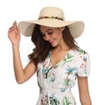 Lanzom Womens Wide Brim Straw Hat UPF 50+