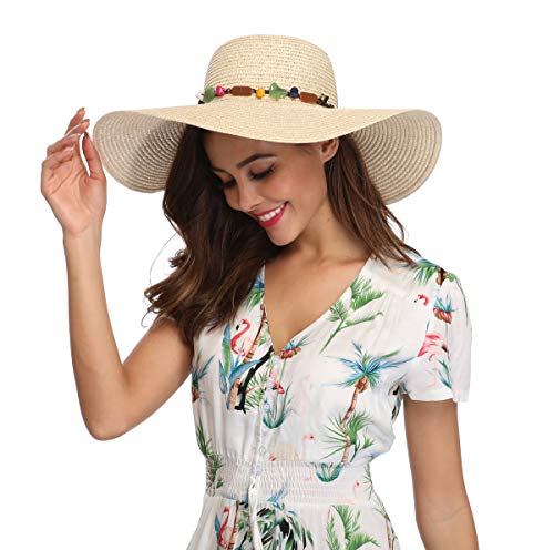 Lanzom Womens Wide Brim Straw Hat UPF 50+