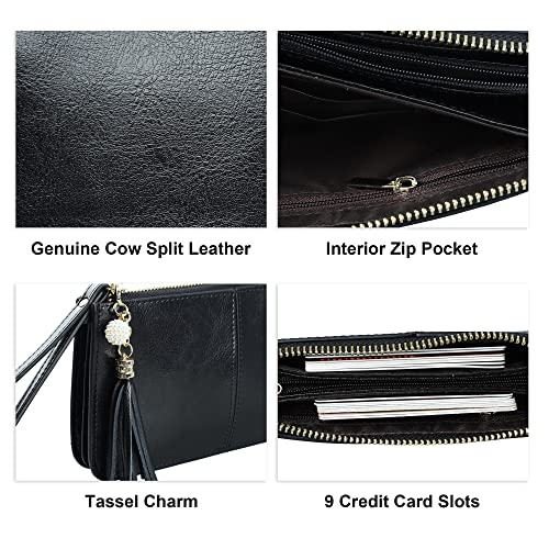 befen Leather Wristlet Bag with Tassel & Card Slots