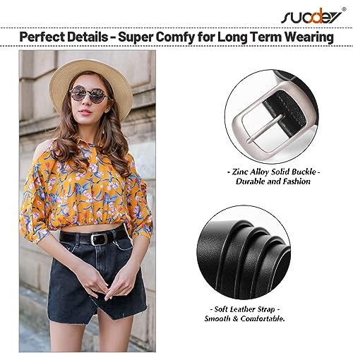 SUOSDEY Women's Leather Belt with Metal Pin Buckle