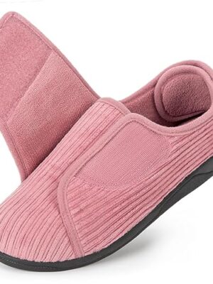 HomeTop Women's Comfy Velveteen Adjustable Diabetic Slippers