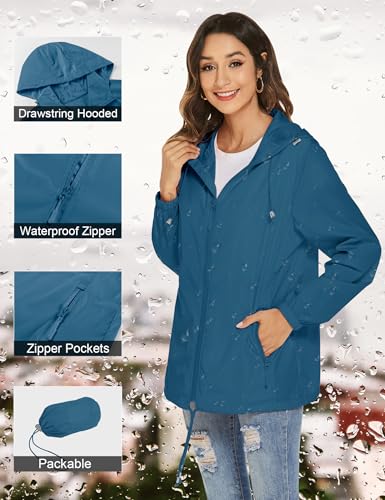 Rapbin Women's Waterproof Lightweight Hooded Raincoat
