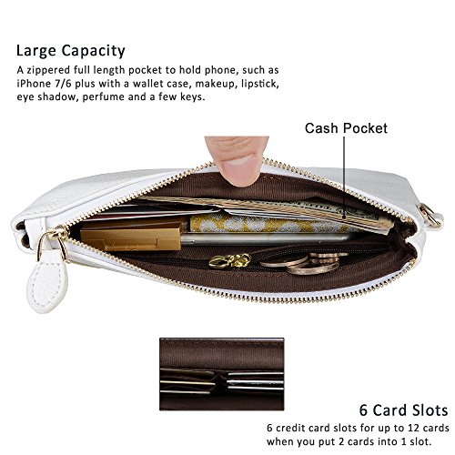 Befen White Leather Clutch, Small Wristlet Wallet, Fits 16.5 cm Phone