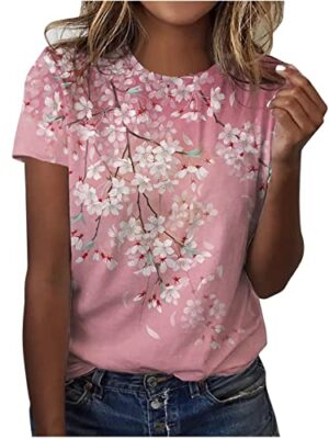HSUAYEUD Women's Summer Casual Print Short Sleeve Top
