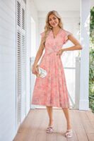 JASAMBAC Women's Chiffon Ruffle Flutter Sleeve Midi Dress