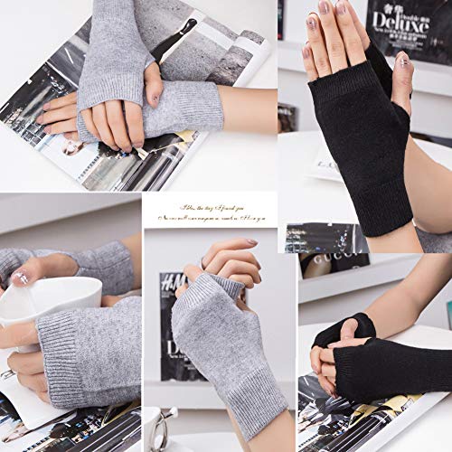 Zngou Cashmere Fingerless Gloves, Wrist Warmers, Black/Grey
