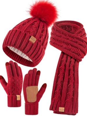 Winuesa Women's Winter Hat, Scarf & Gloves Set