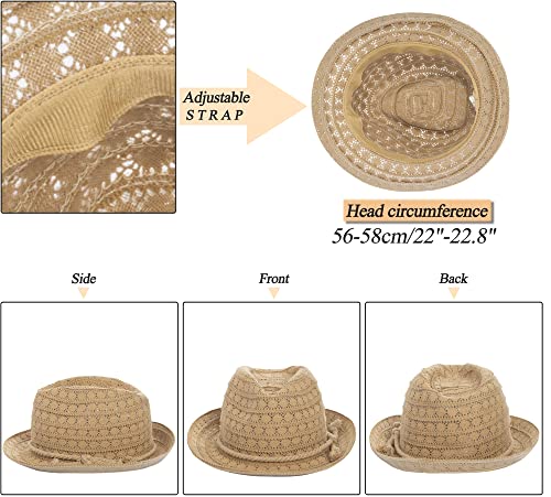 KorhLeoh Women's Lace Straw Fedora Hat for Summer