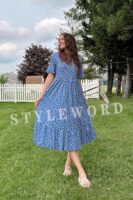 STYLEWORD Women's Floral Short Sleeve Midi Dress with Pockets