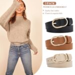 XZQTIVE 3 Pack Women's Leather Belts with Golden Buckle