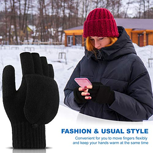 Convertible Fingerless Mittens with Flip Cover, Black