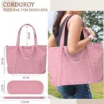 Cidumoa Pink Corduroy Tote Bag with Zipper, Large Capacity