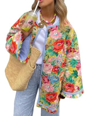 PDYLZWZY Women's Cropped Floral Puffer Jacket