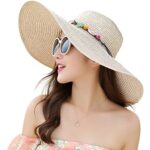 Lanzom Womens Wide Brim Straw Hat UPF 50+