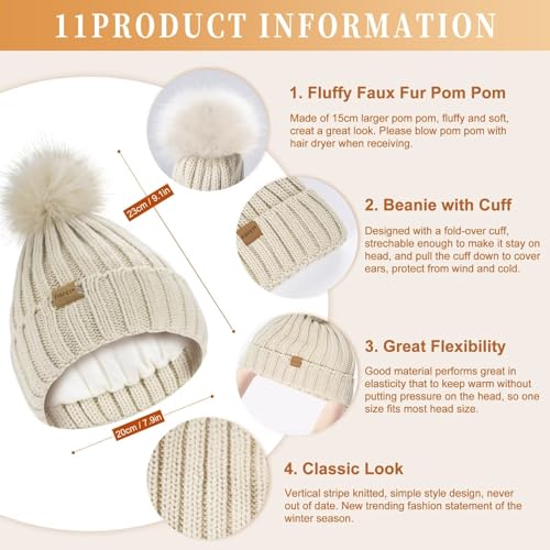 FISFET Women's Winter Hat, Scarf & Gloves Set, Fleece Lined