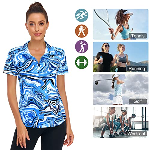 Syphiby Women's Short Sleeve Polo 1/4 Zip Up Sports Top