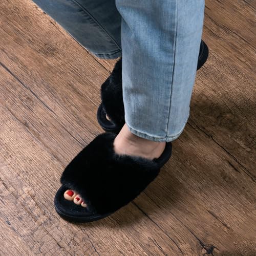 Snug Leaves Ladies' Deluxe Memory Foam Open Toe Slippers