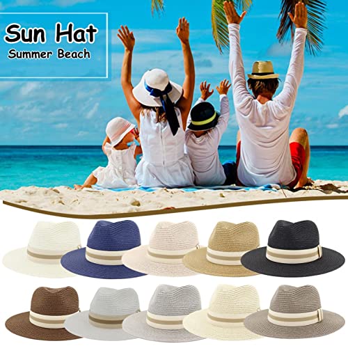 SIGOYI Unisex Panama Straw Hat with Striped Band
