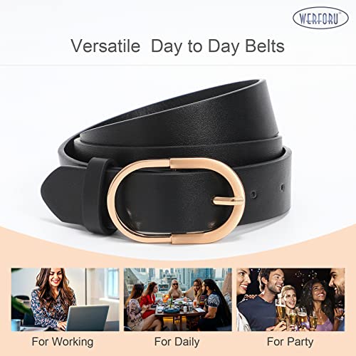 WERFORU Women's Leather Belt with Gold Buckle