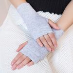Zngou Cashmere Fingerless Gloves, Wrist Warmers, Black/Grey