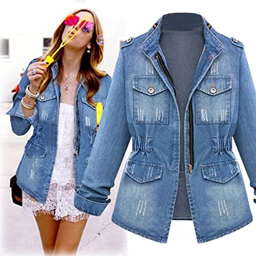 Women's Casual Cropped Denim Jacket, Plus Size S-5XL