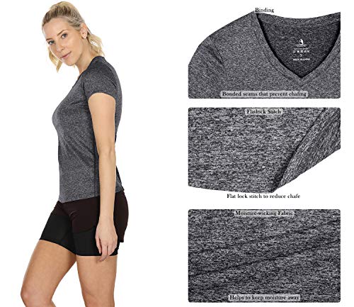 icyzone Women's Workout V-Neck Short-Sleeve Tops, 3 Pack