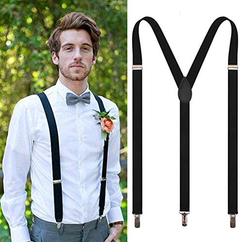 Zngou Mens Adjustable Heavy Duty Y Back Suspenders Black