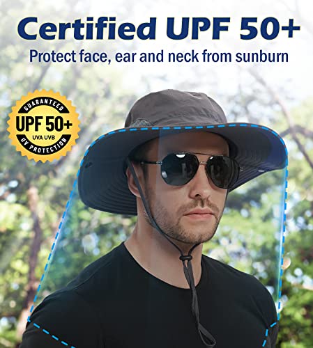 Wmcaps Men's Wide Brim UPF 50 Sun Hat, Mesh UV Protection