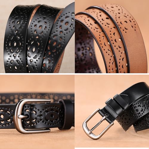 Spolife Women's Vintage Hollow Flower Leather Belt