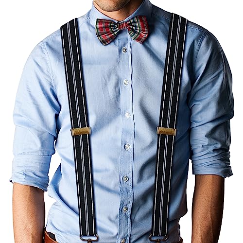 Dresime Mens Vintage Elastic X-Shape Braces with 4 Clips