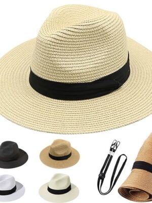 Unisex Straw Trilby Fedora Hat for Summer Beach Wear