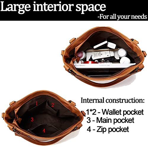 Aileese Women Leather Large Multi-Pocket Tote Bag