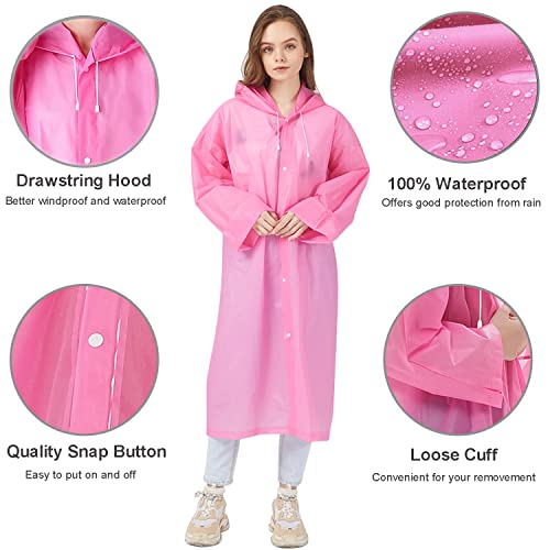 Cosowe 2 Pack Reusable Rain Ponchos with Hoods, Waterproof