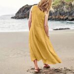 Skang Women's Cotton Linen Maxi Dress with Pockets