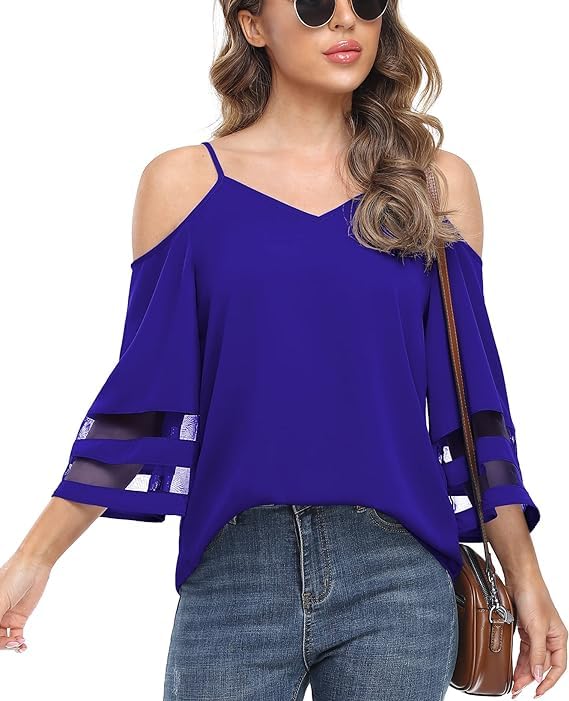 BEIGAI Women's Summer Cold Shoulder Loose Fit Blouse