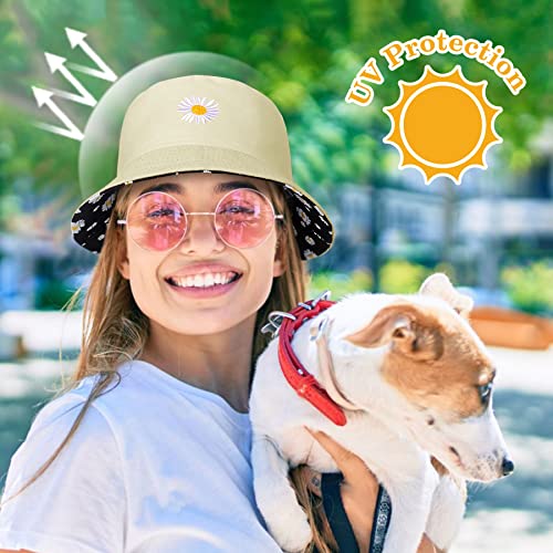 Daisy Print Reversible Cotton Bucket Hat for Women