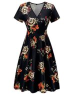 VOTEPRETTY Women's Short Sleeve V Neck Floral Midi Dress