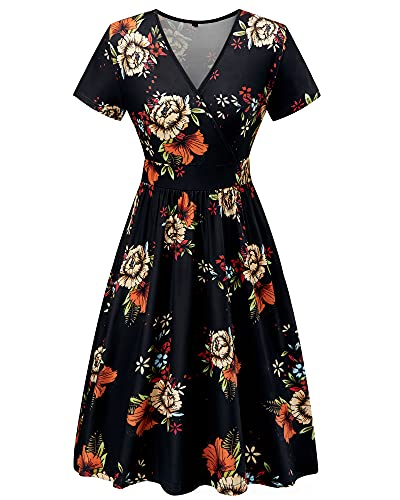 VOTEPRETTY Women's Short Sleeve V Neck Floral Midi Dress