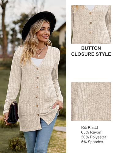 Famulily Women's Long Sleeve V Neck Cardigan with Pockets