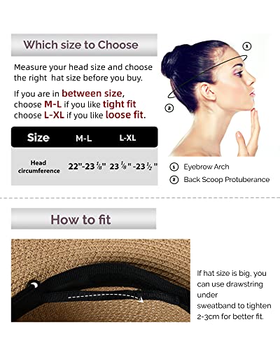 FURTALK Women's UPF 50 Foldable Wide Brim Straw Hat