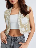 Viqwqii Women's Flower Embroidery Sleeveless Vest