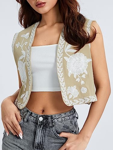 Viqwqii Women's Flower Embroidery Sleeveless Vest