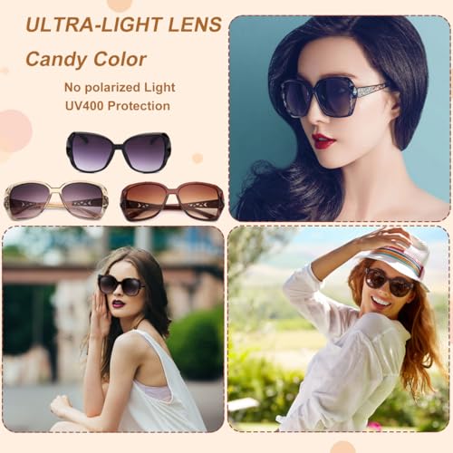 YFHUVB 3 Pcs Women Vintage UV400 Oversized Sunglasses