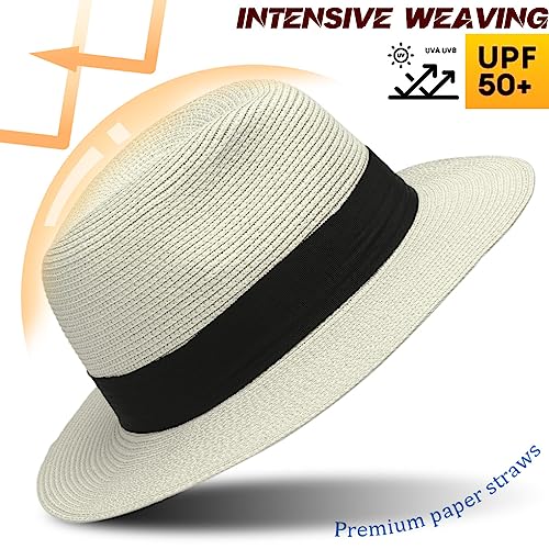 Ruphedy Women's Wide Brim Straw Fedora Hat UPF 50+