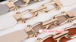 LEACOOLKEY Women Skinny Elastic Belt with Gold Buckle